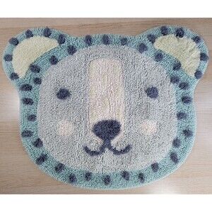 Pottery Barn Kids Bear Throw Rug 25" x 20" Cotton Bath Mat Blue PBK Washable